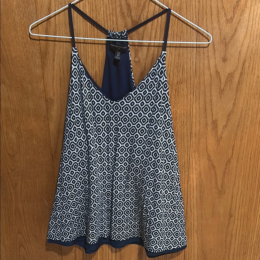 Blue and White Geometric Tank Top